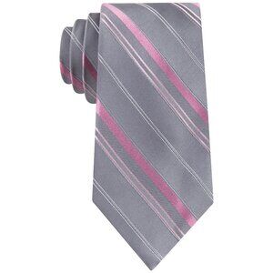 MICHAEL KORS Silver Gray Pink Vitality Stripe Silk Classic Tie